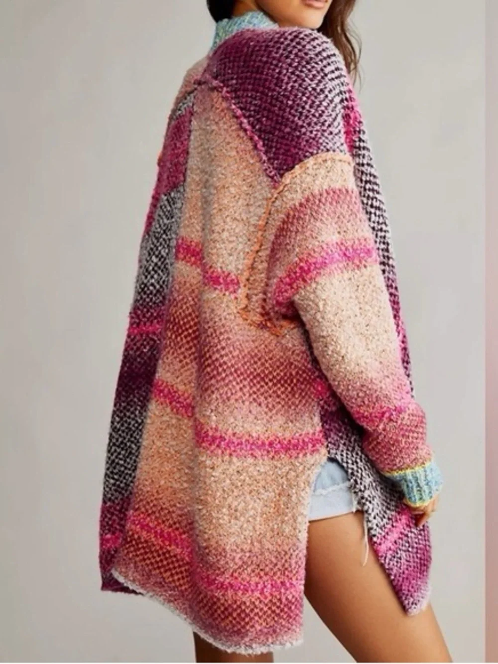Free People Daydreamer Cardigan Sweater Oversized Rainbow Knit Hippie Boho Small - Picture 1 of 14